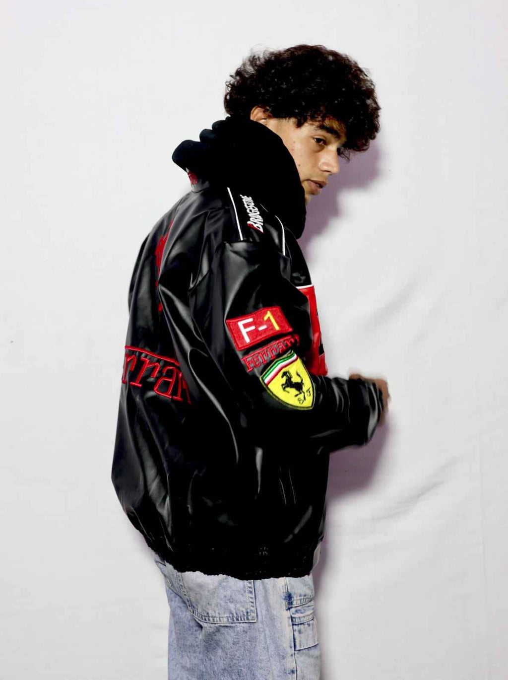 Black Ferrari jacket fully Embroidered and unique style.