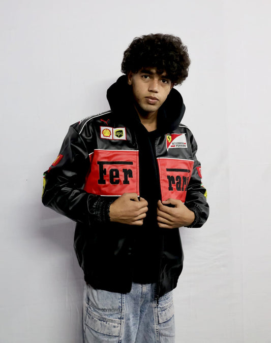 Black Ferrari jacket fully Embroidered and unique style.