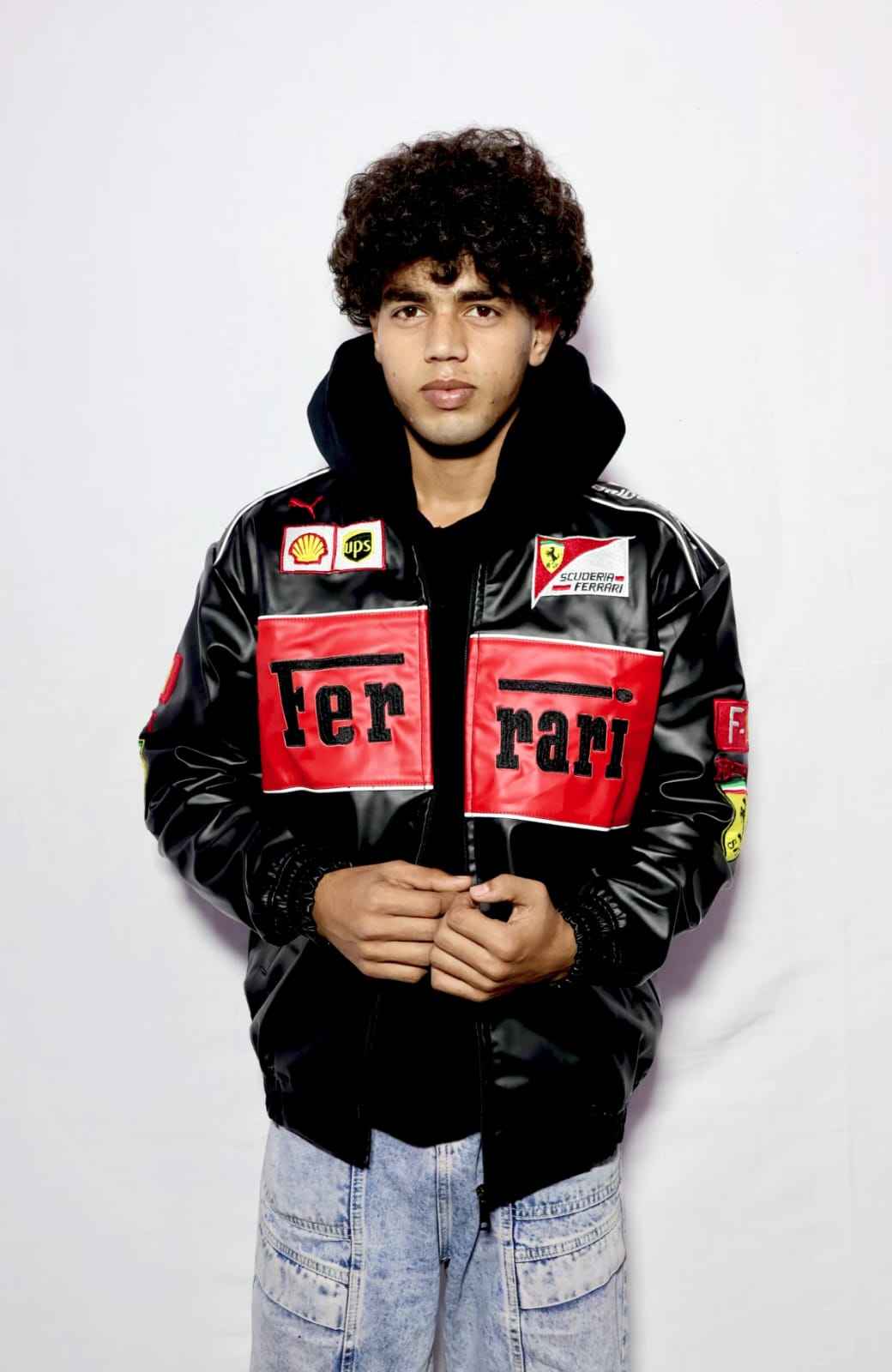 Black Ferrari jacket fully Embroidered and unique style.