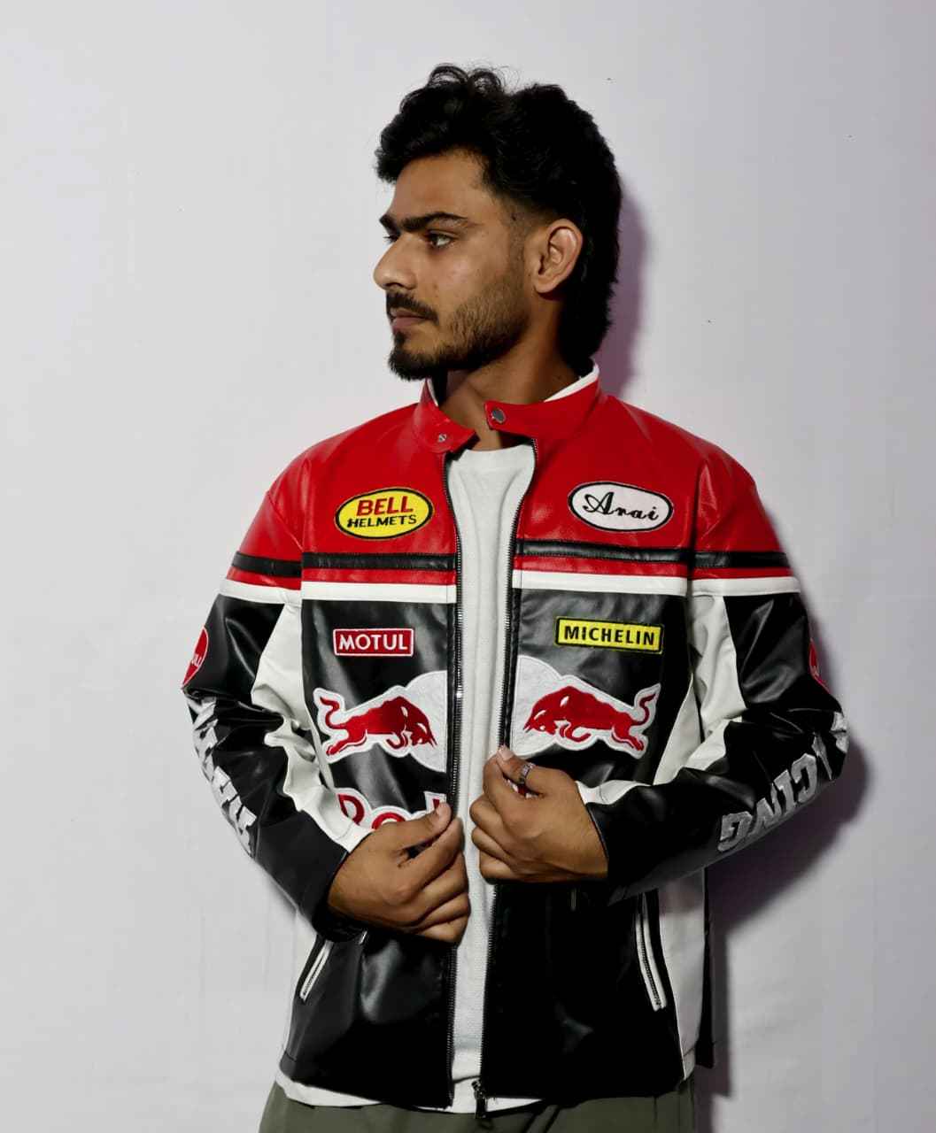 Fully embroidered navy racing jacket by Xoratic