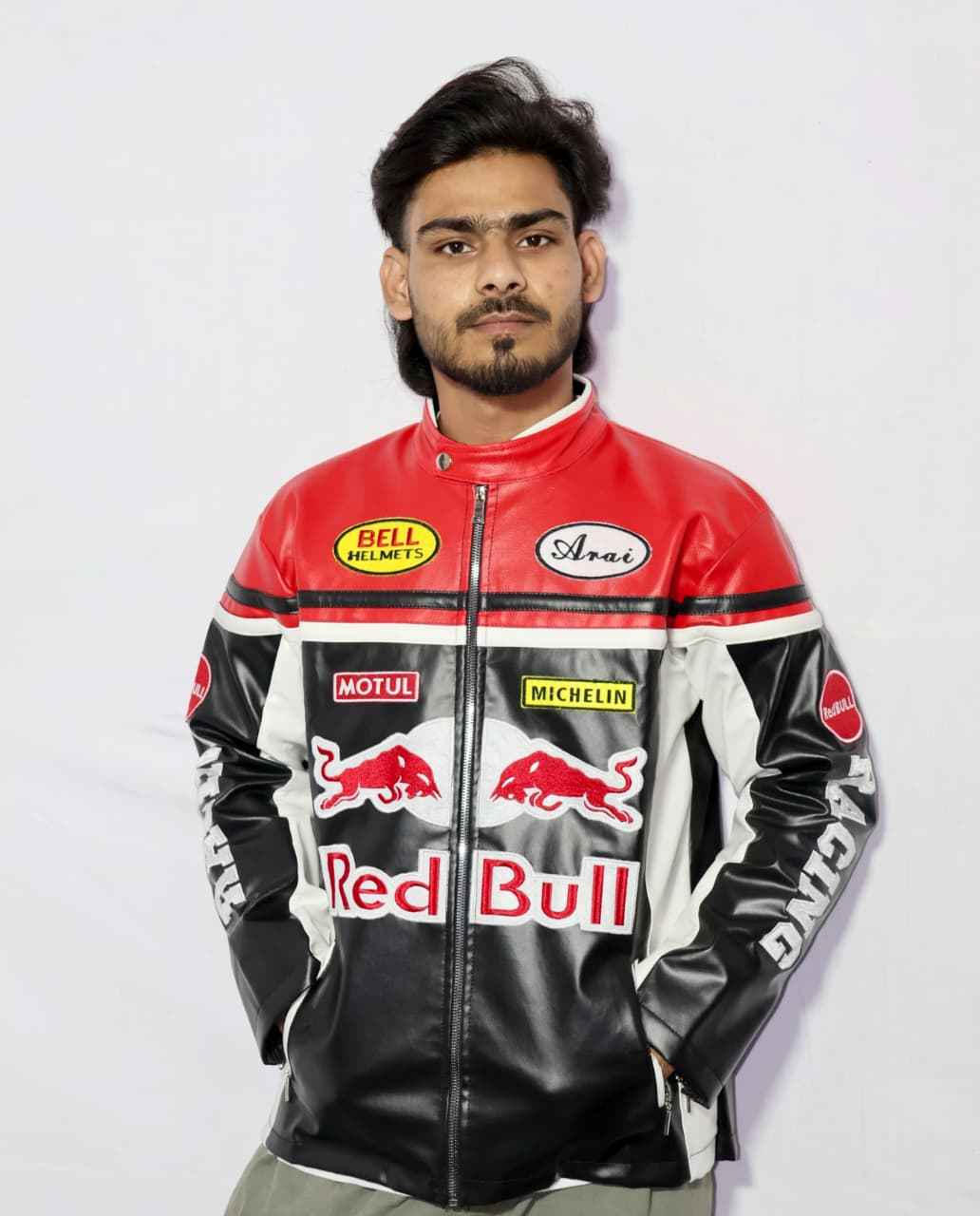 Fully embroidered navy racing jacket by Xoratic