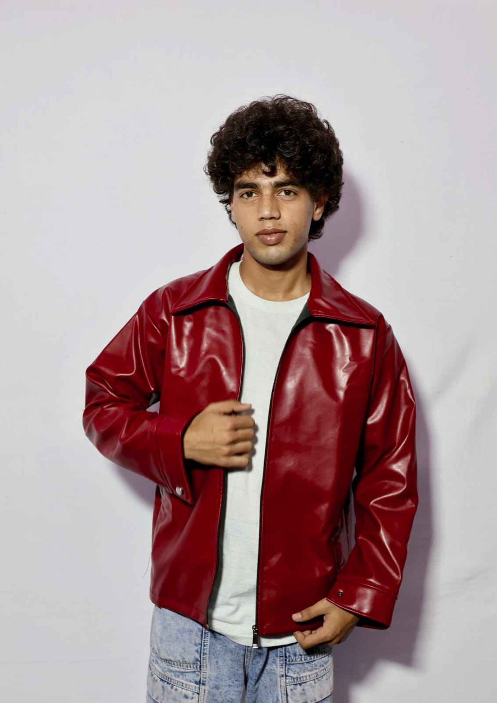 Men’s Premium Glossy Red Leather-Style Jacket