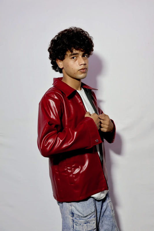 Men’s Premium Glossy Red Leather-Style Jacket