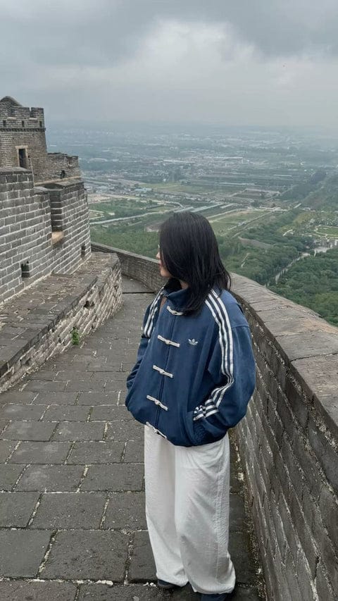 CNY-Inspired Premium Navy Blue Suede Streetwear Jacket.