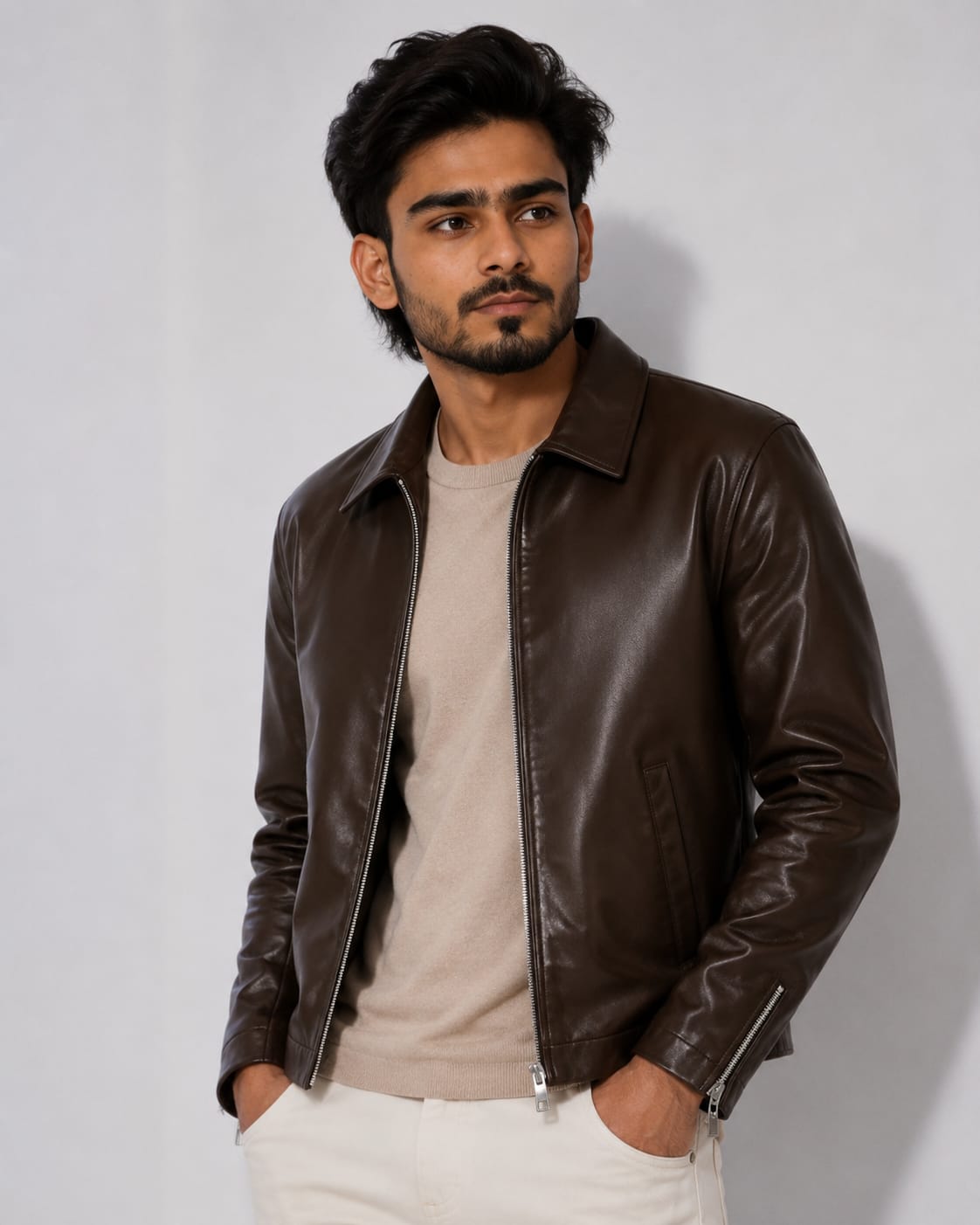 Men's Premium Burgundy Leather Jacket | Stylish Slim Fit Casual Jacket