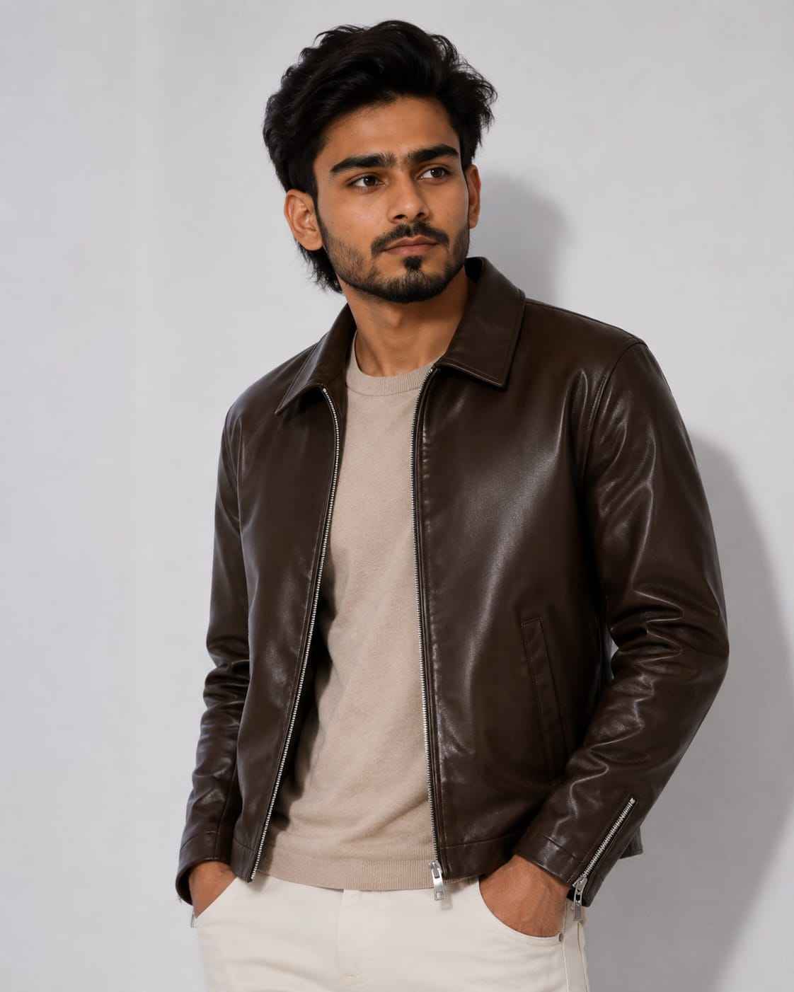 Men's Premium Burgundy Leather Jacket | Stylish Slim Fit Casual Jacket
