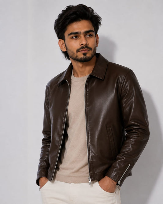 Men's Premium Burgundy Leather Jacket | Stylish Slim Fit Casual Jacket