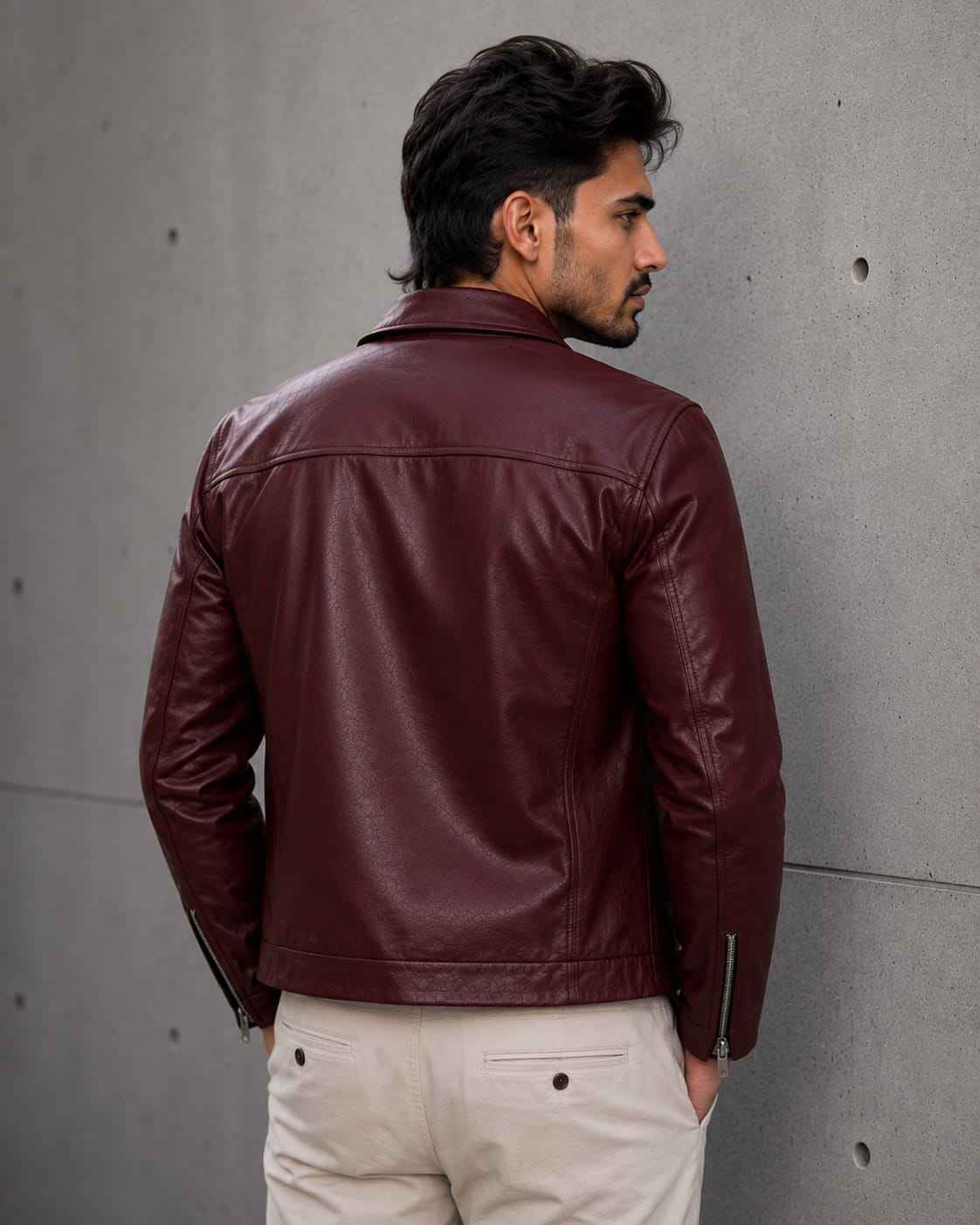 Men's Premium Burgundy Leather Jacket | Stylish Slim Fit Casual Jacket