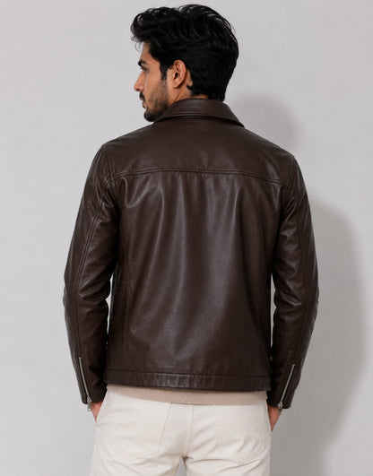 Men's Premium Burgundy Leather Jacket | Stylish Slim Fit Casual Jacket