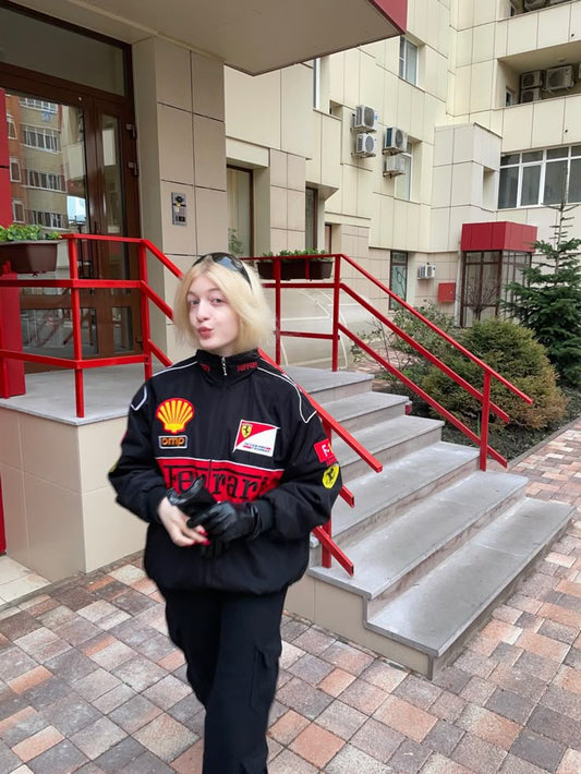 This is Embroidered black ferrari F1  jacket for unisex.