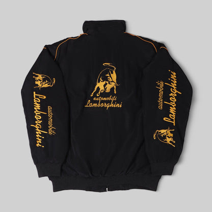 This is Embroidered lamborghini  racing jacket in black for unisex.