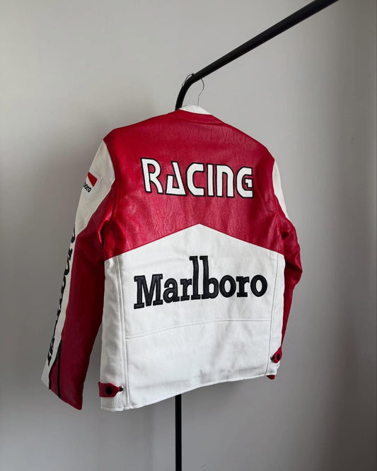 Red& white Marlbolo jacket in leatherr for unisex.