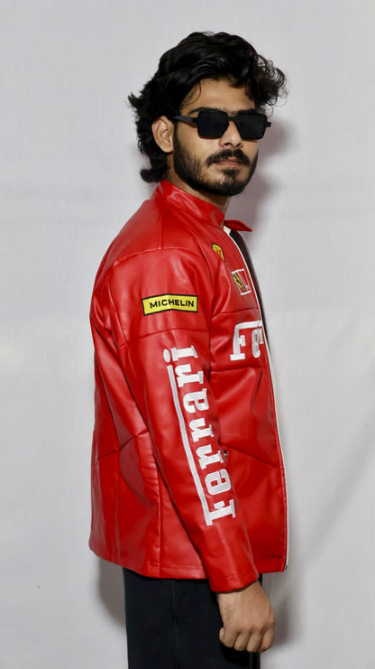 Red ferrari jacket in leather for unisex.
