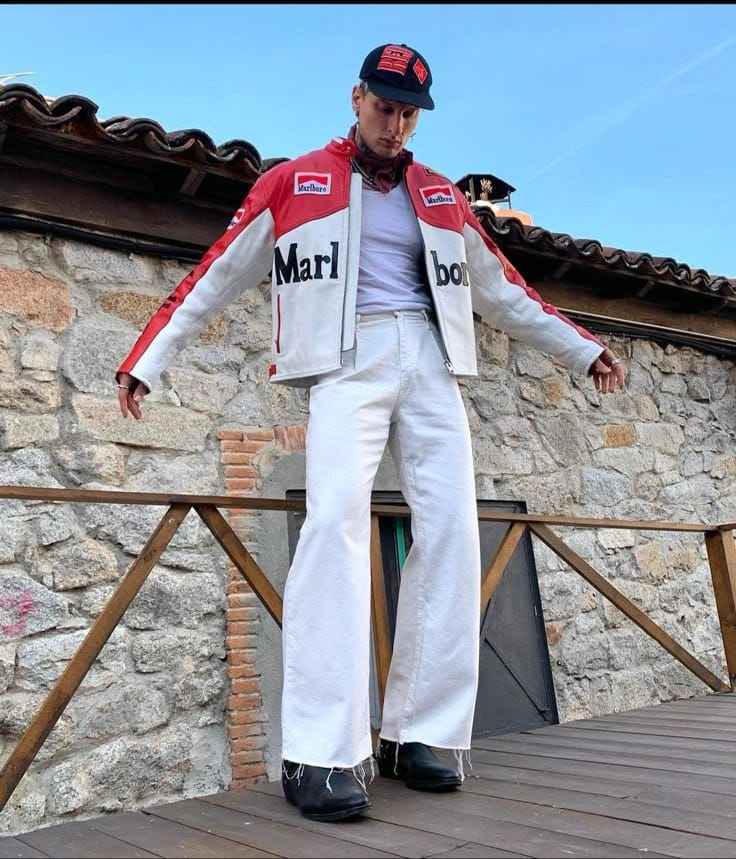 Marlboro Racing Jacket - Chic Pink Ferrari Jacket for Girls | Stylish & Fully Embroidered by Xoratic, worn by a model outdoors