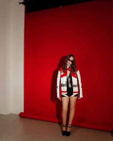 Marlboro Racing Jacket – Embrace Vintage Motorsport Style and Heritage worn by a model in Xoratic's Trending Jackets collection, with embroidered details
