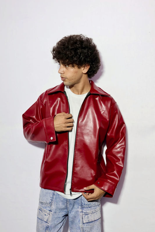 Men’s Premium Glossy Red Leather-Style Jacket