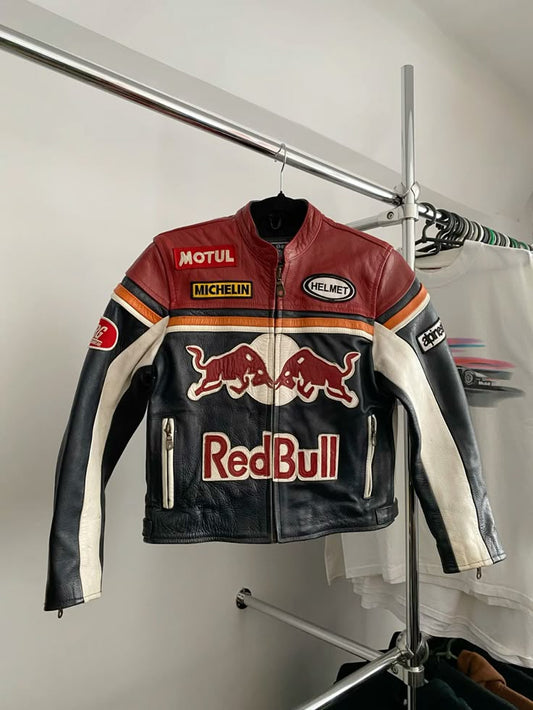 Red Bull racing jacket, bold and fierce in leather  for unisex
