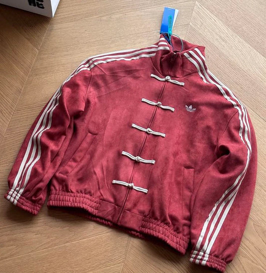 CNY-Inspired Streetwear Jacket – Maroon with Black Suede Finish