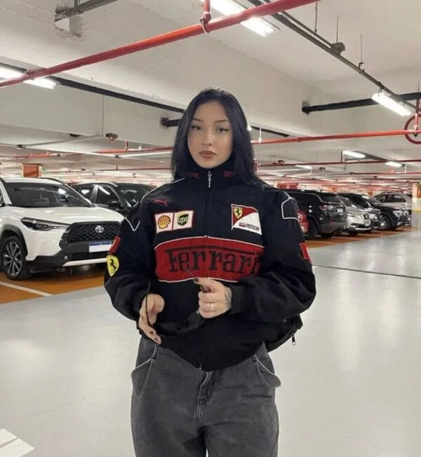 Black racing ferrari jacket in black.