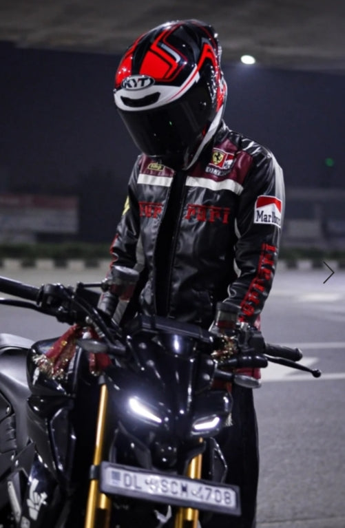 Vintage ferrari leather jacket black & red for unisex