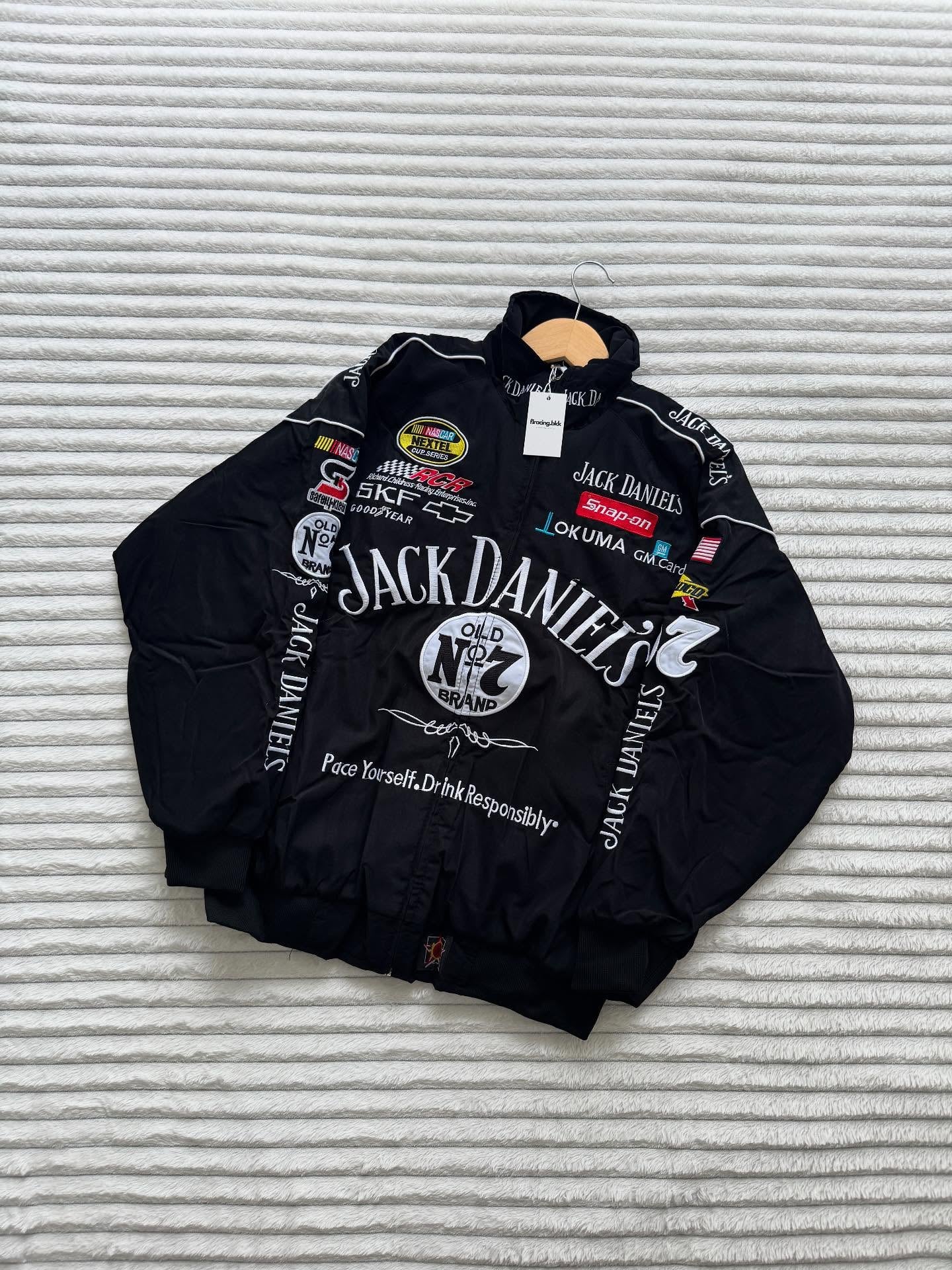 Black Jack Daniel's premium jacket in dtf print for unisex.