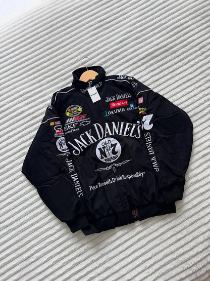 Black Jack Daniel's premium jacket in dtf print for unisex.