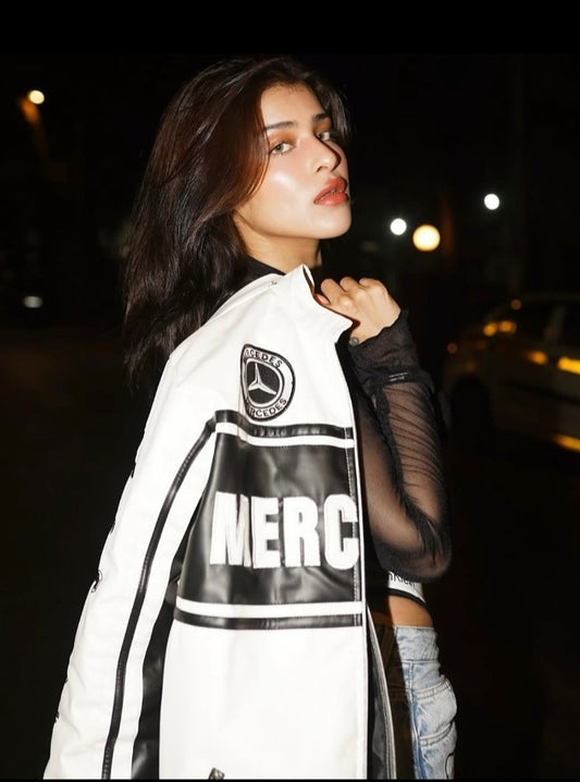 The unique  Mercedes jacket in white leather for unisex.