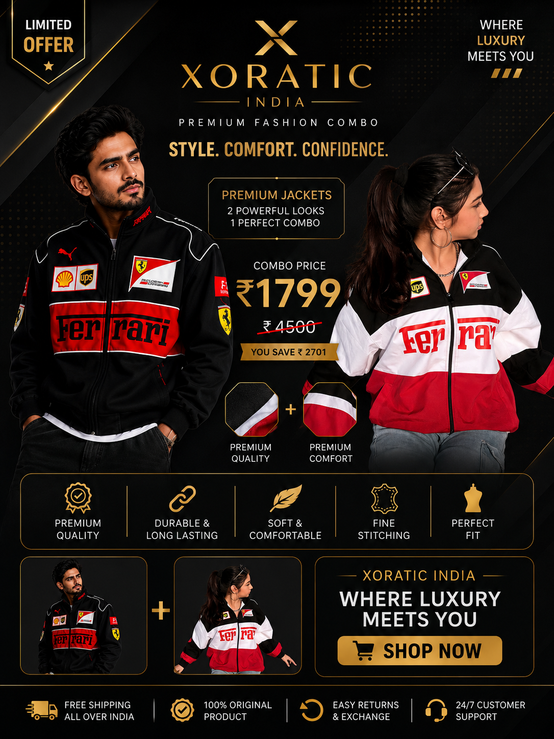 Ferrari Jacket Duo Pack – Premium Black & Tri-colour Combo | Xoratic - Xoratic